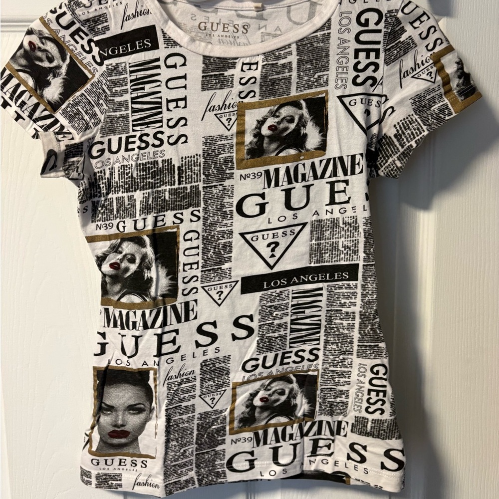 Guess Monochrome Graphic Tee with Gold Accents